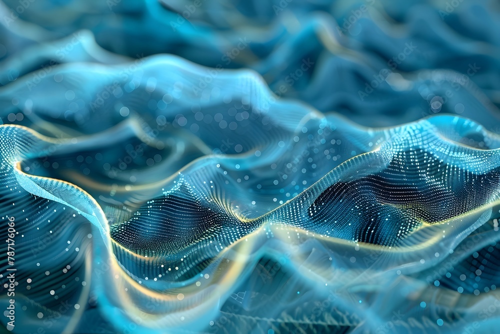 Wall mural a blue wave with a lot of dots on it. the dots are scattered all over the wave, giving it a sense of