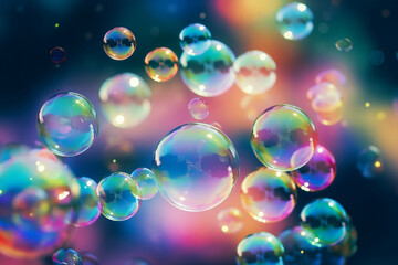 Colourful water bubbles in air, circles, design , fun childhood dream fantasy background
