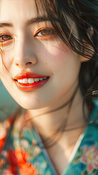 Japanese woman with a smile on her face in a beauty shot