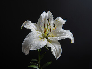 A white flower with droplets of water on it