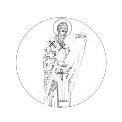 Saint Spyridon, Bishop of Trimythous. Religious coloring page in Byzantine style on white background