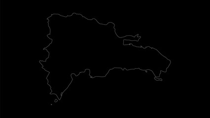 Dominican Republic map vector illustration. Drawing with a white line on a black background.