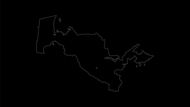 Uzbekistan map vector illustration. Drawing with a white line on a black background.