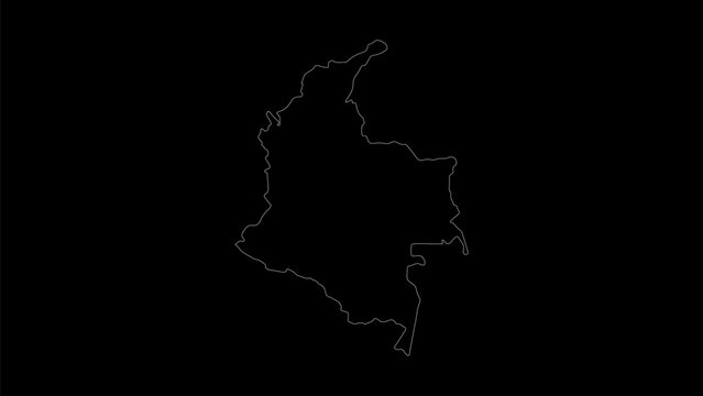 Colombia map vector illustration. Drawing with a white line on a black background.
