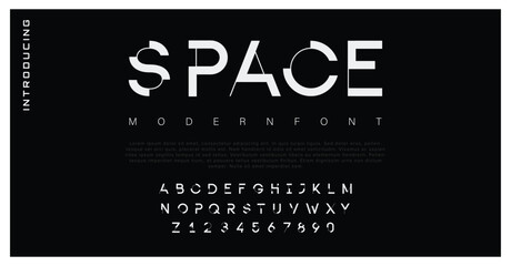 Space Modern minimal abstract alphabet fonts. Typography technology, electronic, movie, digital, music, future, logo creative font. vector illustration