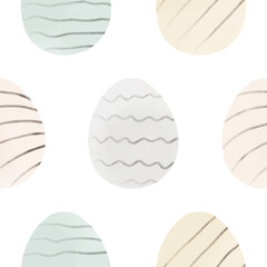 Seamless pattern with easter eggs, hand drawn illustration in watercolor style