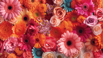 Fototapeta na wymiar A colorful bouquet of flowers with a variety of colors including pink, orange