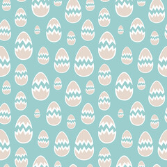 Cracked eggshells arranged on pastel blue backdrop in seamless pattern. Attractive Easter surface art for printing on different surfaces or use in graphic design projects.