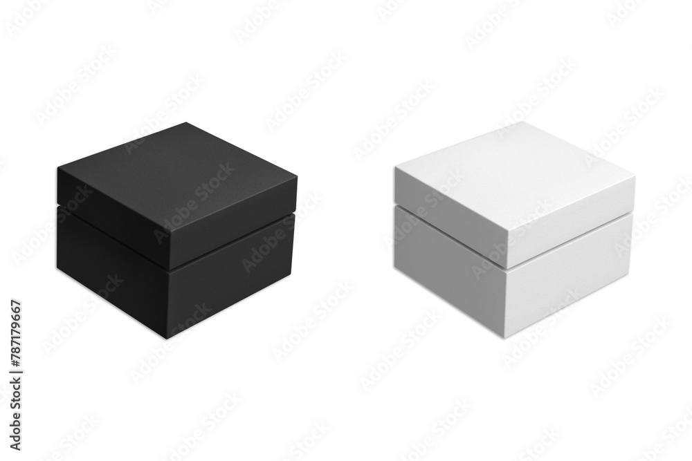 Poster empty blank square white and black folding closed gift box.3d rendering mock up.