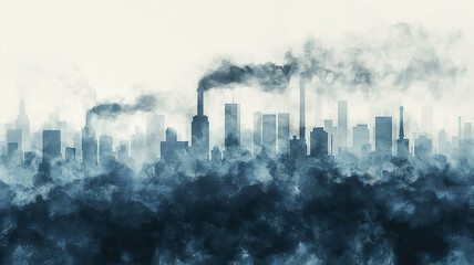 A city skyline with a thick layer of smog - obrazy, fototapety, plakaty