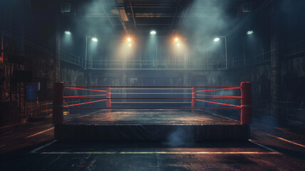 A boxing ring with a red and white boxing ring - obrazy, fototapety, plakaty