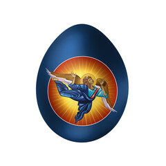 Naklejka premium An Angel. Easter blue egg in Byzantine style. Religious illustration isolated