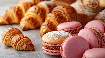 delicious and beautiful croissants and macaroons.