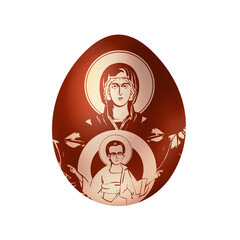 Naklejka premium Madonna with Jesus Christ. Traditional Easter red egg in Byzantine style. Religious illustration isolated