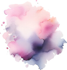 Watercolor spot round border frame background. Watercolor splash fluid effects. Pastel purple, pink, blue colors texture abstract element clipart. Isolated on transparent background.