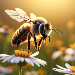 A close-up of a bee collecting pollen from a yellow flower Ai Generator