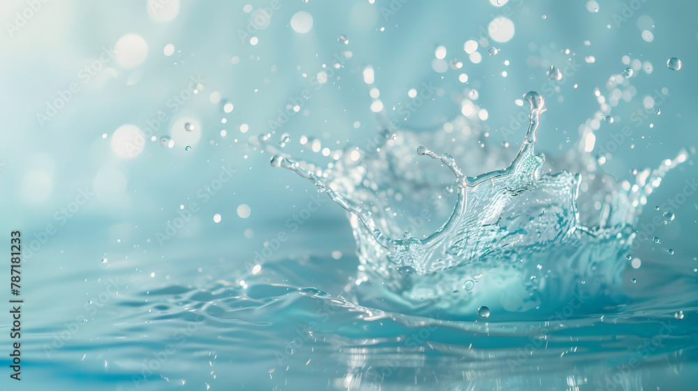 Poster Water splashes with copy space blue background : Generative AI