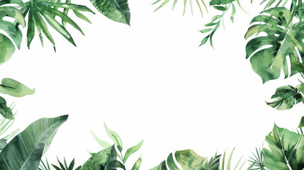 watercolor green leaves background with copy space in the center