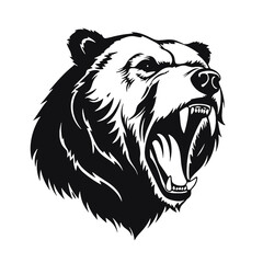 Howling bear head hand drawn logo design illustration