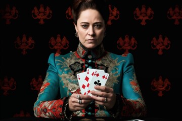 portrait of a fortune teller woman with cards in her hands, Card games concept