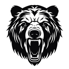 Howling bear head hand drawn logo design illustration