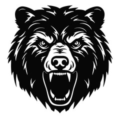 Howling bear head hand drawn logo design illustration