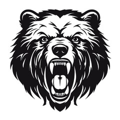 Howling bear head hand drawn logo design illustration