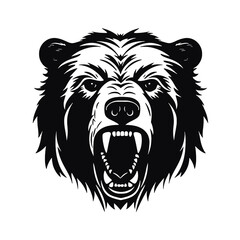 Howling bear head hand drawn logo design illustration