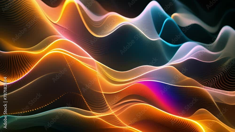 Poster computer generated colorful wavy lines on black background