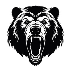 Howling bear head hand drawn logo design illustration