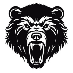 Howling bear head hand drawn logo design illustration