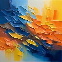 Impasto large strokes, oil, gradient from orange to dark blue