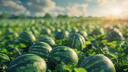 watermelons in the field close-up. Selective focus - obrazy, fototapety, plakaty