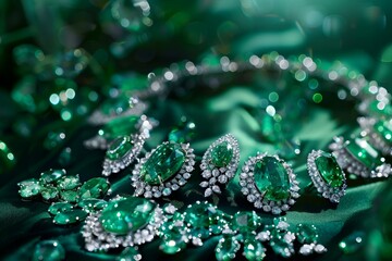 AI generated illustration of emerald gemstones adorned with sparkling diamonds