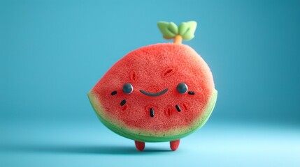 Anthropomorphic Watermelon Slice with a Joyful Expression. Generative ai