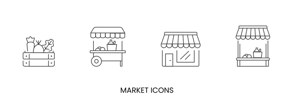 Vector outdoor market, shop icon, box with vegetables and fruit icon in solid, gradient and line styles and lineal color. Trendy colors. Isolated on a white background. Editable stroke