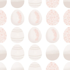 Seamless pattern with easter eggs, hand drawn illustration in watercolor style