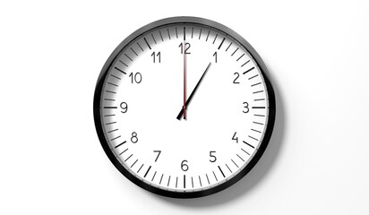 Time at 1 o clock - classic analog clock on white background - 3D illustration