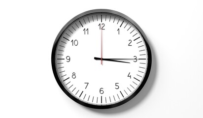 Time at quarter past 3 o clock - classic analog clock on white background - 3D illustration