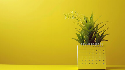 November 2024 month calendar with table plant on yellow cover background Monthly calendar concept : Generative AI