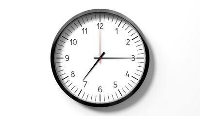 Time at quarter past 7 o clock - classic analog clock on white background - 3D illustration