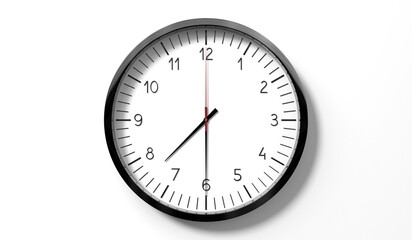 Time at half past 7 o clock - classic analog clock on white background - 3D illustration
