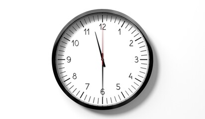 Time at half past 11 o clock - classic analog clock on white background - 3D illustration