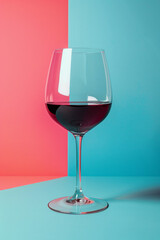 Isolated wine glass with red wine on color background