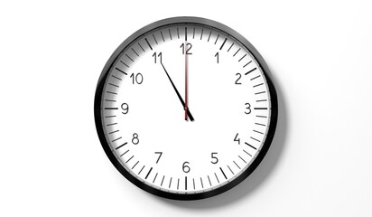 Time at 11 o clock - classic analog clock on white background - 3D illustration