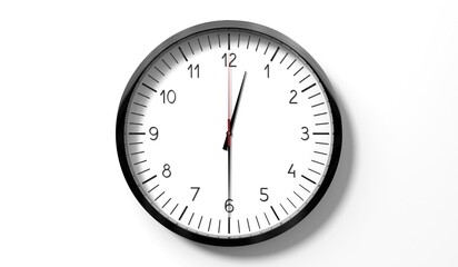 Time at half past 12 o clock - classic analog clock on white background - 3D illustration