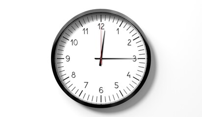 Time at quarter past 12 o clock - classic analog clock on white background - 3D illustration