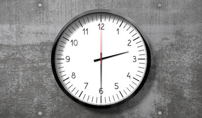 Time at half past 2 o clock - classic analog clock on rough concrete wall - 3D illustration