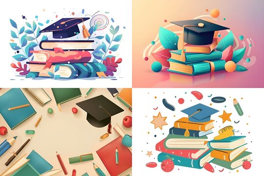 Letterhead Illustration with Back-to-School design ideas with tutorials and graduation cap elements for success and graduation banner concepts