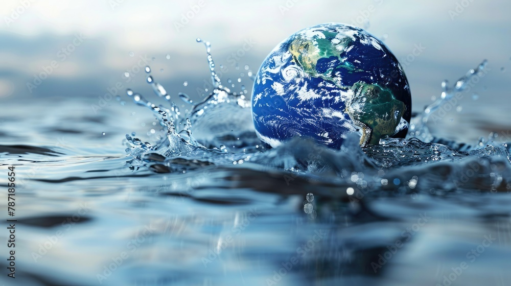 Aufkleber a visually striking 3d illustration of earth with water waves emanating from it, symbolizing the int